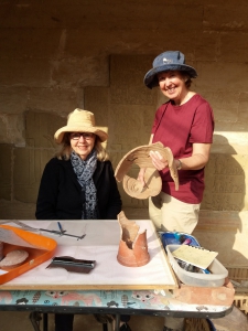 Lyla Pinch-Brock and Barbara Aston working on the pottery from the area south of the tomb of Meryneith.